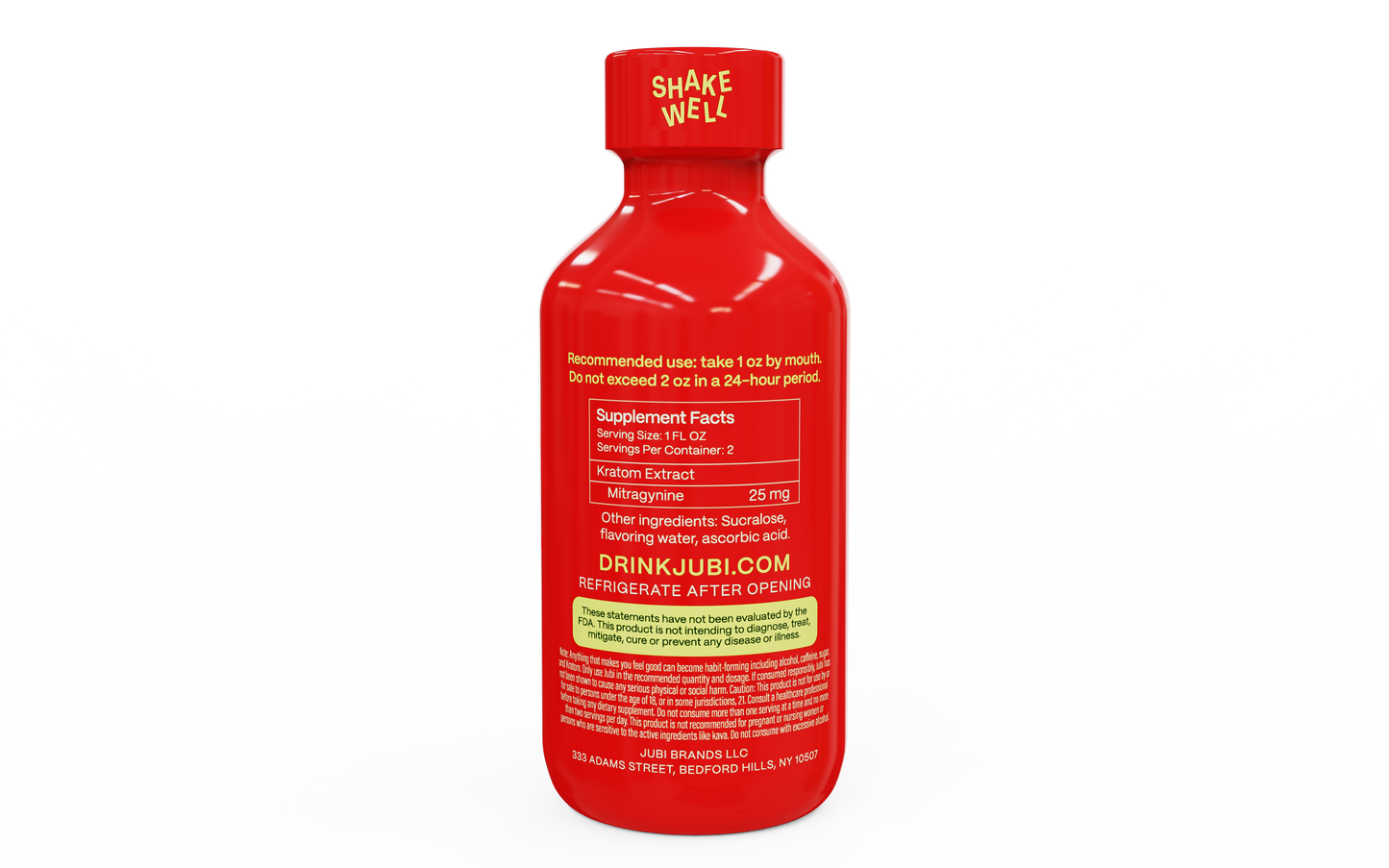 Jubi Cherry Kratom Shot with supplement facts.