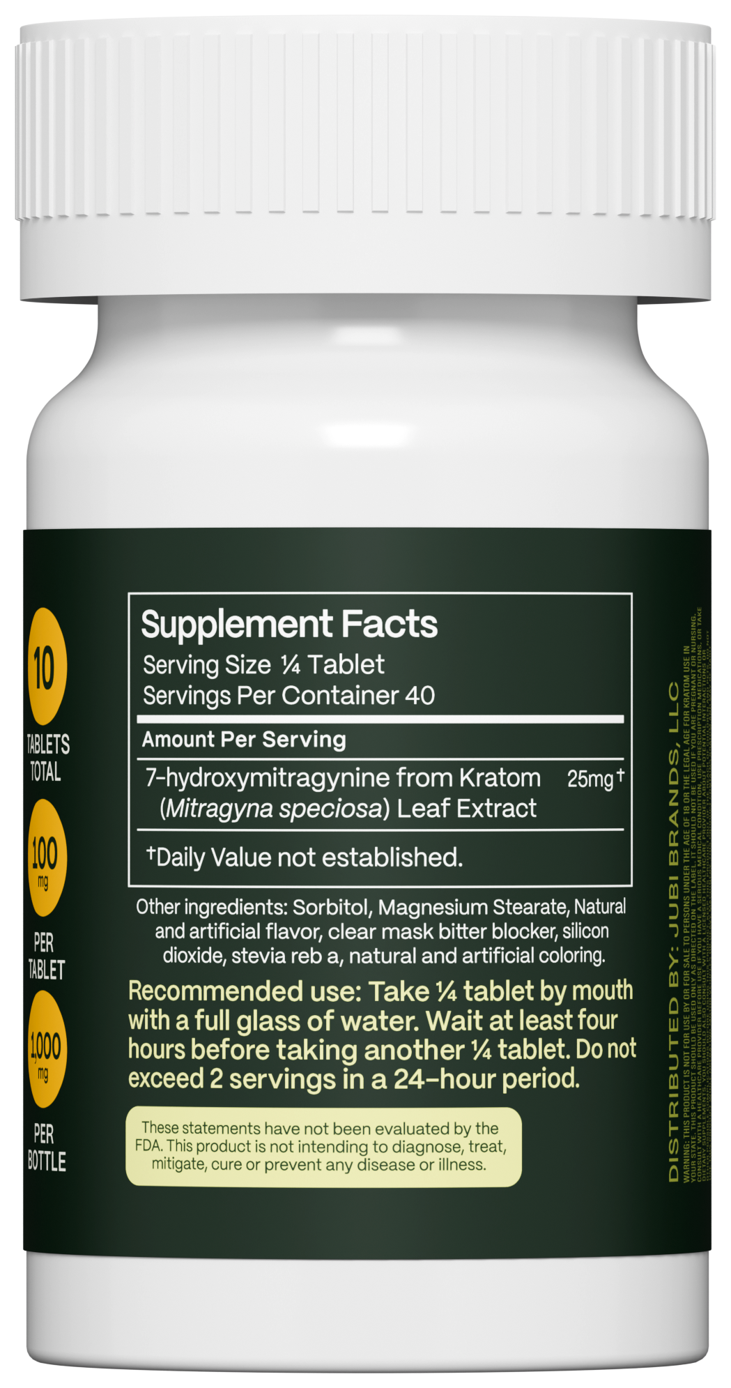 Jubi 7OH 10CT 100mg Chewable Tablets - Premium 7-Hydroxymitragynine Extract Chewables Tablets Bottle