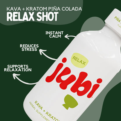 Kratom piña colada relax shot promoting calm.