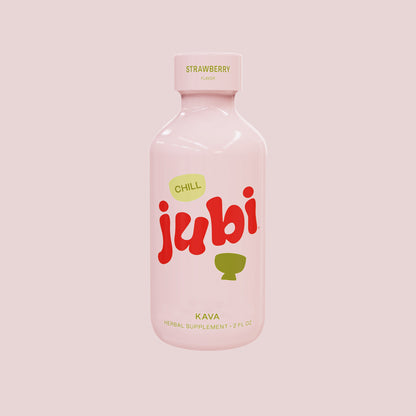 Front label of Jubi Strawberry Kava shot.